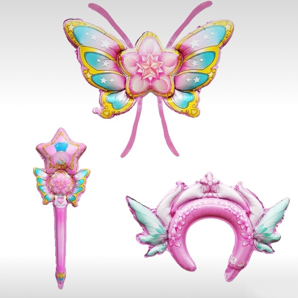🆕5 sets Pink Fairy Foil Balloon 3-piece: fairy wing+crown+wand - Picture 2 of 5